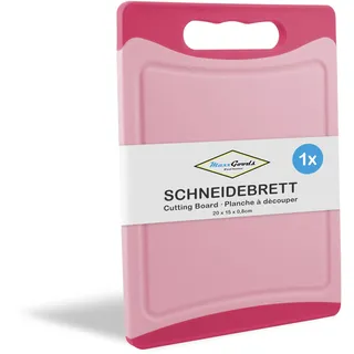 MaxxGoods Schneidebrett Kunststoff mit Saftrille & Griff - Antibakteriell - Frühstücksbrett, Kunststoffbrett beidseitig verwendbar, Spülmaschinenfest - Pink, 20x15x0,8cm