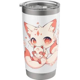 Süßer Kitsune Kawaii Fuchs Sakura Doppelwandiger Edelstahl-Thermobecher