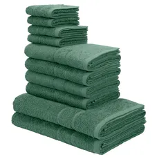 my home Handtuch Set »Inga, Duschtücher, Handtücher, Gästetücher, Seiftücher«, (Set, 10 St., 2 Seiftücher-2 Gästetücher-4 Handtücher-2 Duschtücher), Handtücher mit feiner Bordüre, 100% Baumwolle, einfarbig, weich, grün