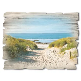 Artland Holzbild »Strand mit Sanddünen und Weg zur See« Strand 1 Stk. tlg., beige