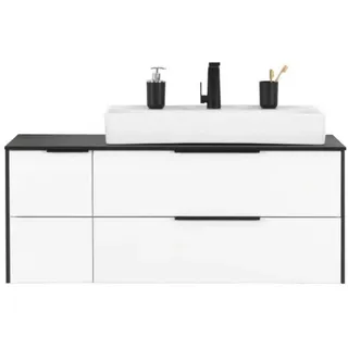 Voleo Waschtischkombi , Schwarz, Weiß , Metall , 1 Fächer , 2 Schubladen , 122 cm , Made in Germany , hängend , Badezimmer, Waschbecken & Armaturen, Waschtische