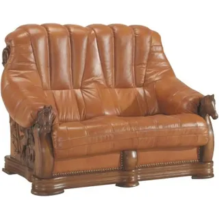 Wohnzimmer Sofagarnitur Couch Polster Sitz Sofa Leder Holz 3+2+1 Set Garnitur - Braun