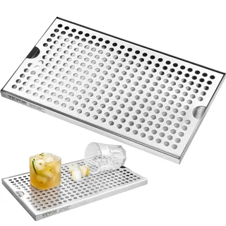 Vevor 304 Edelstahl-Tropfschale, Bierabtropfschale mit 4 Rutschfesten Gummipads & Abnehmbarer Abdeckung, 300 x 180 x 25 mm Bar-Tropfschale Geeignet für Restaurants, Bars, Küchen, Café usw.