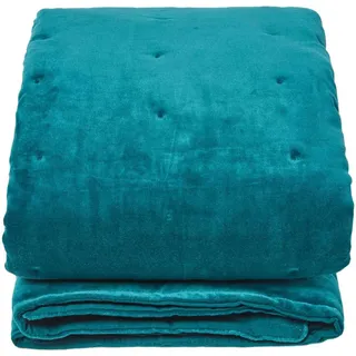 Homescapes Samt-Kuscheldecke 120/150 cm, Baumwolle wattiert , Petrol , Textil , Uni , Rechteckig , 125x150 cm , Oeko-Tex® , Heimtextilien, Wohntextilien, Decken, Kuscheldecken