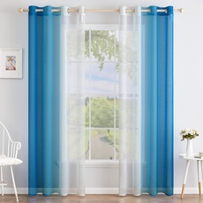 MIULEE Set of 2 Voile Curtains, Two-Tone Curtain with Eyelets, Transparent Curtain, Eyelet Curtain, Translucent Window Scarf for Bedroom 140 x 175 cm, Tiefblau