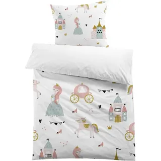 Ibenzoa® Kinderbettwäsche 135x200 cm – 3D Prinzessin & Einhorn für Mädchen, 100% Mikrofaser-Polyester, Kissenbezug 80x80 cm, Reißverschluss