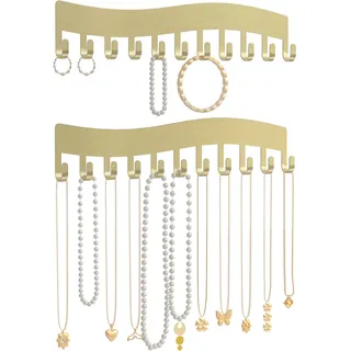 Josmimic Schmuckhalter Wand – Kettenhalter für Halsketten, Armbänder und Ohrringe – Hängende Schmuckaufbewahrung, 2er Set Gold