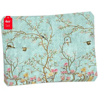 Tischset | Platzset abwaschbar - Florales Vintage Motiv mit Vögeln - aus erstklassigem Vinyl (Kunststoff - BPA-frei) - 4 Stück - rutschfeste Tischunterlage - Tischmatte - Made in Germany