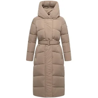 Navahoo Damen Extralanger Wintermantel warmer Steppmantel mit Taillengürtel Eisblick 14 Taupe Grey Gr. L - L