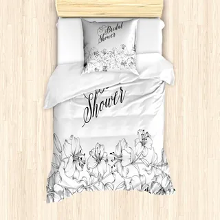 ABAKUHAUS Bridal Shower Mantele, Braut Partei Blumen, Milbensicher Allergiker geeignet mit Kissenbezügen, 135 cm x 200 cm - 80 x 80 cm, Schwarz und weiß - Schwarz