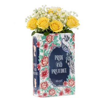 JXAXD Buchvase, Bücher Deko Vase, Buch Vase Keramik, Buchvase für Blumen, Elegant Bücherregal und Tischdeko, Büchervase Aesthetic Deko für Schlafzimmer, Wohnzimmer, Büro (Stolz und Vorurteil)