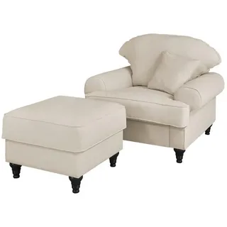 Furn.Design Sessel-Set beige Landhaus, Loungesessel inklusive Hocker , Beige , Holz , Nachbildung , 175x95x110 cm , Wohnzimmer, Sessel