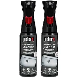 Weber Edelstahl-Reiniger 300ml, feines Nebelspray, bringt Edelstahlelemente wieder zum Glänzen, entfernt Fett und reinigt Edelstahloberflächen streifenfrei (17682) (Packung mit 2)