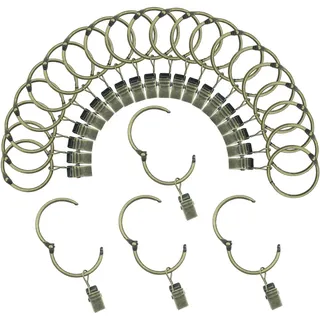 Öffnbare Vorhangringe mit Clips 3,2 cm Innendurchmesser 24er-Pack Rostfreier Metallaufhänger Ring Dekorative Draperie Vintage Bronze TXZWJZ