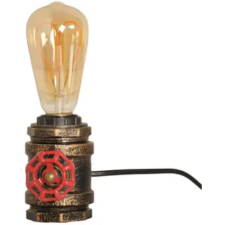 ROBINET Tischlampe E27 im Retro Industrial Stil, Rohrdesign mit rotem Ventil, kompakte Vintage Lampe für Schreibtisch Schlafzimmer Bar