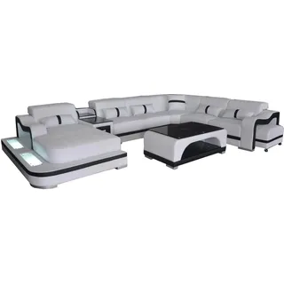 Ecksofa Eckgarnitur Eckcouch Sofa Couch Polster Wohnlandschaft Tisch USB LED Neu - Schwarz, Beige