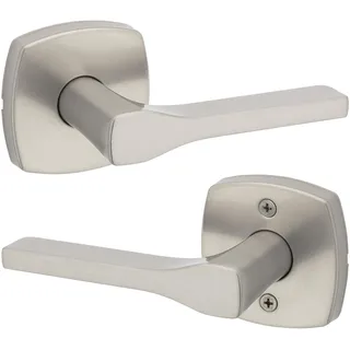 Kwikset Tripoli Lever Interior Passage Door Handle, Lever For Closet and Hallway Doors, Reversible Non-Locking Handle Lever, Satin Nickel, with Microban Protection