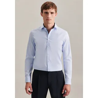 Businesshemd SEIDENSTICKER "Shaped", Herren, Gr. XL (44), normale Ärmellängen, blau (hellblau), 100% Baumwolle, gestreift, tailored fit, 2-Knopf-Manschette, Hemden Businesshemd, Shaped 1/1 Kentkragen Streifen