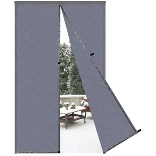 Risareyi Magnet Wärmeschutzvorhang Tür 160x240cm, Grau | Thermo Türvorhang Kälteschutz, aus Oxford-Stoff, Polyester-Füllung, Wasserdicht Winddicht, Kälteschutzvorhang für Balkontür