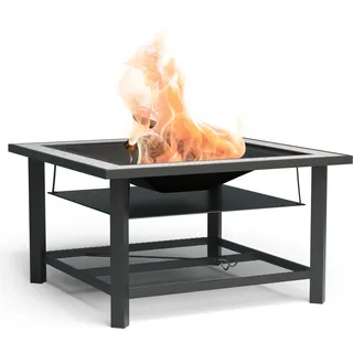 Blumfeldt Merano Avanzato Feuerschale - 3-in-1 Feuerschale Mit Grillrost & Tisch, Robuster Stahlrahmen, Terrazzo-Tischplatte, Inkl. Funkenschutz, Hitzeschild & Schürhaken, Für Garten & Terrasse