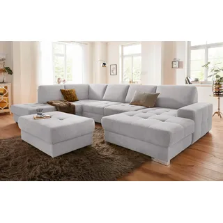 sit&more Wohnlandschaft »Santorini U-Form« mit Federkern und Sitztiefenverstellung, wahlweise mit Bettfunktion, silberfarben