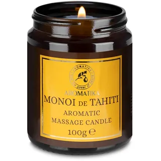 Massagekerze Monoi de Tahiti 100 g - Sojawachs Kerze - Duftkerze mit Kokosöl - Monoi de Tahiti-Öl - Vanille-Oleoresin - Aroma Kerze - Entspannung - Körperpflege - Aromatherapie