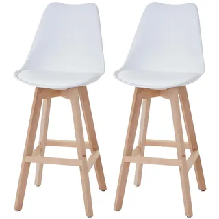 Mendler 2er-Set Barhocker Malmö T501, Retro Design weiß, Sitzfläche Kunstleder weiß, helle Beine