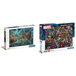 Clementoni 36530 Collection Pirates Battle-Puzzle 6000 Teile ab 14 Jahren, Erwachsenenpuzzle mit Wimmelbild, für die ganze, Mehrfarbig, Medium & 39411 Marvel Universe – 1000 Teile, ab 14 Jahren