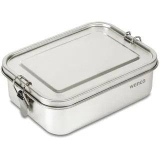 Wenco Lunchbox aus Edelstahl, Mit 2 Fächern, Brotdose groß mit 850ml Fassungsvermögen, Wasserdicht, Spülmaschinengeeignet, inkl. Ersatz-Silikonring, 18,5 x 14 x 5,5 cm, Silber