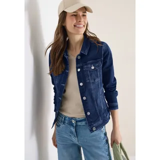 Jeansjacke CECIL, Damen, Gr. S (38), mid blau wash, Web, Obermaterial: 70% Baumwolle, 28% Polyester, 2% Elasthan, unifarben, normal hüftlang, Rundhals, 1-Knopf-Manschette, Jacken Jeansjacke, mit Brusttaschen und Knöpfen