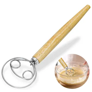 Dänischer Teigbesen, Dänische Teig Schneebesen,groß, 33 cm, Doppellöchern zum schnellen Mischen–holländischer Stil für Brot, Teig, Kuchen, Gebäck und mehr