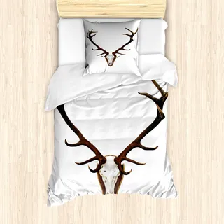 ABAKUHAUS Geweih Mantele, Rotwild-Hirsch Knochen Mounted, Milbensicher Allergiker geeignet mit Kissenbezügen, 135 cm x 200 cm - 80 x 80 cm, Braun und Hellgrau - Rot
