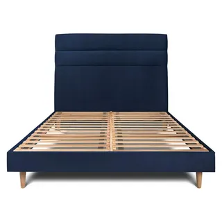 Bett mit gefüttertem Kopfteil – Samtstoff - 140 x 200 cm - Blau