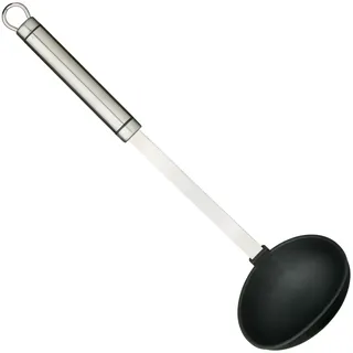 KitchenCraft Professionelle Suppenkelle mit antihaftbeschichteten Nylonkopf aus Edelstahl, 33 cm, silber / schwarz