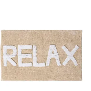 Homescapes Badematte Relax beige 50/80 cm, 100% Baumwolle , Beige , Textil , Sprichwort/Zitat , Rechteckig , 50x80 cm , Heimtextilien, Badtextilien, Badematten