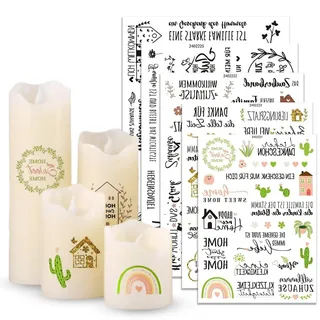 Rub On Sticker 5 Bogen Gemütliche Sprüche Kerzentattoos - Transferaufkleber Wasserschiebefolie für Kerzen, Glas, Holz, Möbel DIY Basteln Deko Geschenk(schwarz Typ A、bunt Typ B) (bunt Typ B)