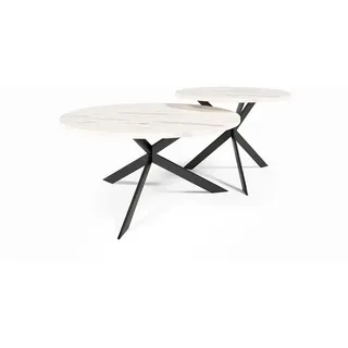 Feldmann-Wohnen Couchtisch Libre Bianco Marmor / Schwarz (2er-Set) , Holz , Rund,Rund , X-Form , 133x42x75 cm , Wohnzimmer, Wohnzimmertische, Couchtische