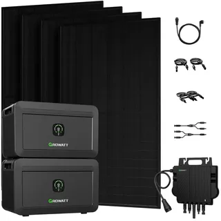 Growatt Balkonkraftwerk Full Black Bifazial 1800 W inkl. 2 x 500 W JA Solar Solarmodule + 4096 Wh Speicher