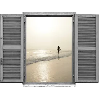 Queence Wandtattoo "Frau am Strand" Wandsticker, Wandbild, selbstklebend, 3D, Fenster, natur