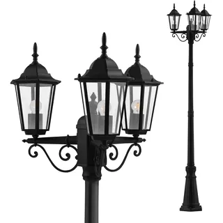 LED Gartenleuchte 237.5cm 3xE27 max 60W IP44 Mastleuchte Schwarz - Schwarz