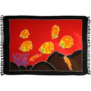 Wogeka Sarong – Blickdichtes luftiges Strandtuch Fische in Rot für Damen & Herren als Pareo Wickelrock Cover Up Strandkleid Wrap für den Strand 69