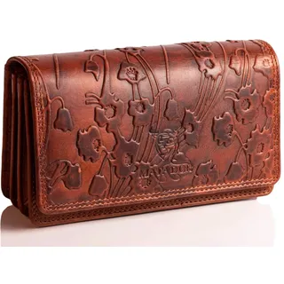 MATADOR Damen Portemonnaie Mittelgroß Leder #VENEDIG mit edler Geschenkbox, Elegante Damen-Geldbörsen mit RFID Blocker, Luxus Geldbörse Mittelgroß Viele Kartenfächer, Blumen Braun