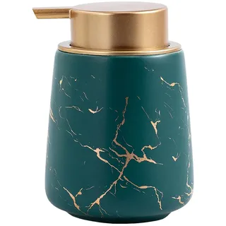 Coffeezone Seifenspender, Marmor-Goldeinlage, Keramik-Lotionspender, Flüssigseifenspender, Pumpflasche für Küche, Badezimmer, Marmorgrün, 313 ml