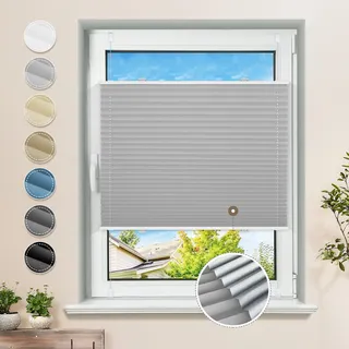 Plissee ohne Bohren Verdunkelung Klemmfix Hellgrau 75x130cm Thermo Plissees 100% Verdunklung Rollos für Fenster & Tür Verdunklungsplissee ohne Bohren Sichtschutz und Sonnenschutz