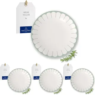 Villeroy & Boch - Fleur vert Speiseteller grün, Spülmaschinenfest, Mikrowellensicher, Porzellanteller für Hauptgerichte, Großer Teller, Geschirr Keramik Stapelbar, Essteller, Premium Porzellan