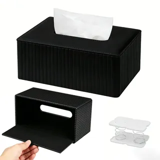 Taschentuchbox, Taschentücher Box, Mit Magnetischer Bodenabdeckung, PU Leder, 25 x 14 x 10,8 cm, für Badezimmer Schlafzimmer Esszimmer Büro, Schwarz Striped