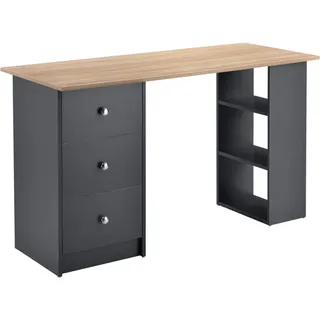 [en.casa] Schreibtisch Lemberg 120x50x72 cm) mit Schubladen Dunkelgrau/Holz Ablage Regal PC Tisch [en.casa] - Weiß