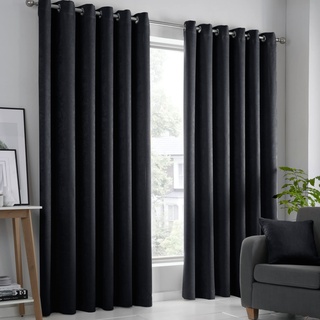 Fusion Schwarze Vorhänge B46 x L90 (117 x 229 cm) – 2 Paneele – Ösenvorhänge in Schwarz – Thermovorhänge für Schlafzimmer/Wohnzimmer – Schwarze Vorhänge & Vorhänge – Schwarze Türvorhänge – Kollektion