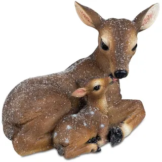 Formano REH mit Kitz Figur Winter Dekofigur handbemalt 16x 12x 19 cm - braun mit Schneeoptik - liebevolle Tierdekoration für Weihnachten, Tischdeko & Festliche Winterlandschaft