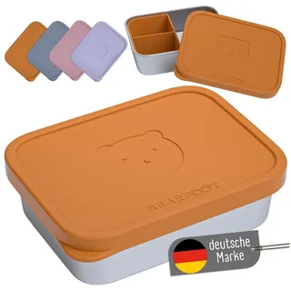 Bearfoot Edelstahl Kinder Brotdose mit Silikondeckel | BPA-freie Lunchbox | Auslaufsichere Bento Box Kinder | Brotzeitbox für Kindergarten, Schule & Kita | Spülmaschinenfest & robust (Braun, 700ml)